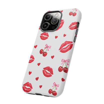 Red Lips & Cherry Phone Case – Y2K Retro Aesthetic Tough Cover