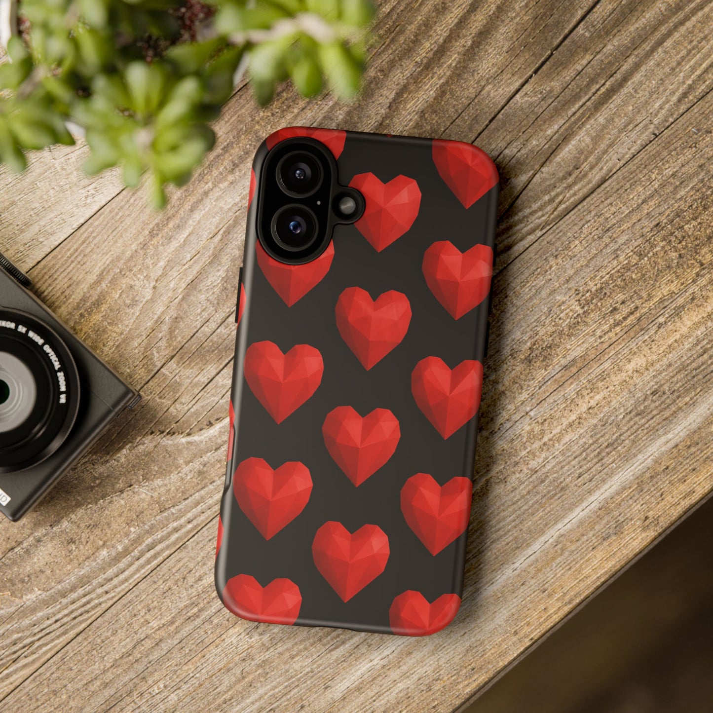 Red Heart Phone Case – Geometric Heart Pattern Tough Case (Black)