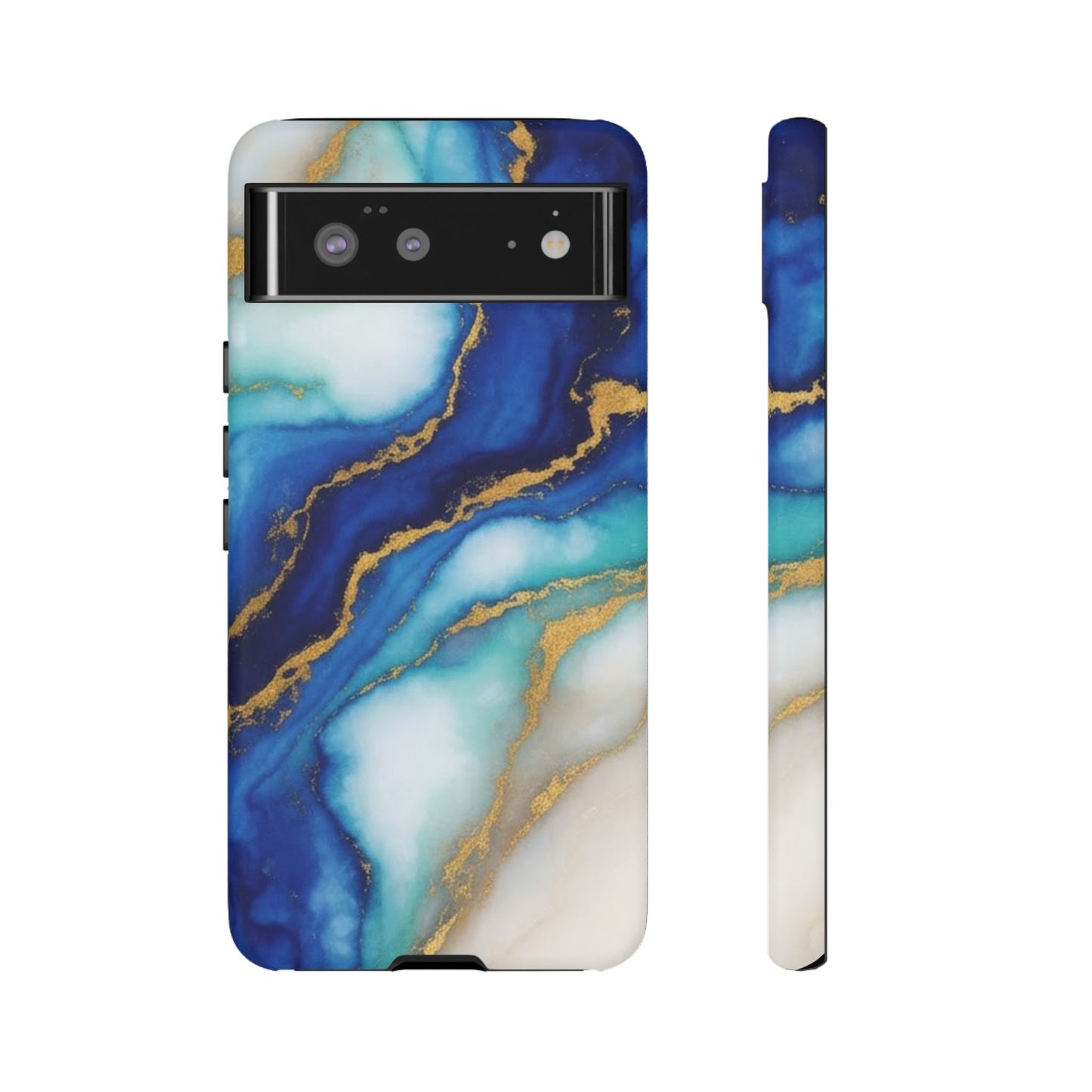Blue & Gold Marble Phone Case – Luxury Resin Art Tough Case (iPhone, Samsung, Pixel)