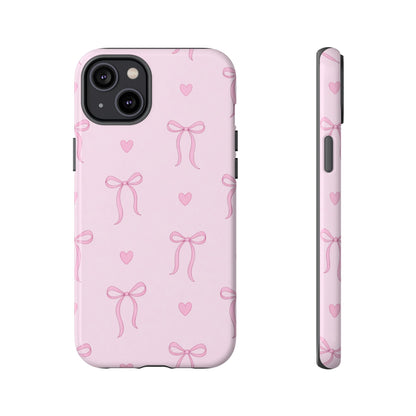Pink Bow Heart Aesthetic Phone Case – Coquette Cute Tough Cover
