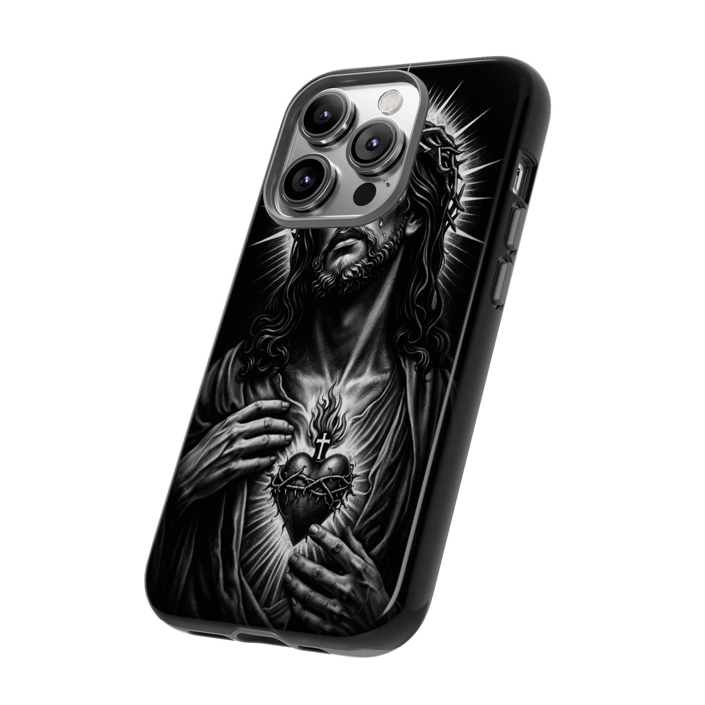 Jesus Sacred Heart Phone Case Black White Christian Faith Aesthetic