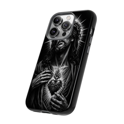 Jesus Sacred Heart Phone Case Black White Christian Faith Aesthetic