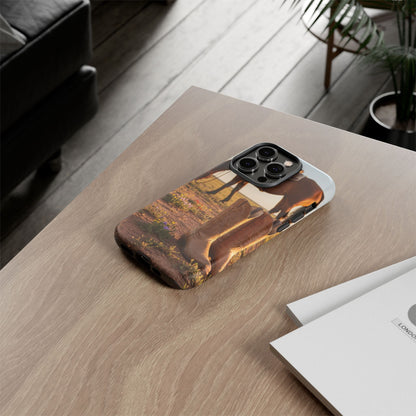 Western Cowboy Boots Phone Case – Rustic Horse Sunset Tough Case (iPhone, Samsung, Pixel)