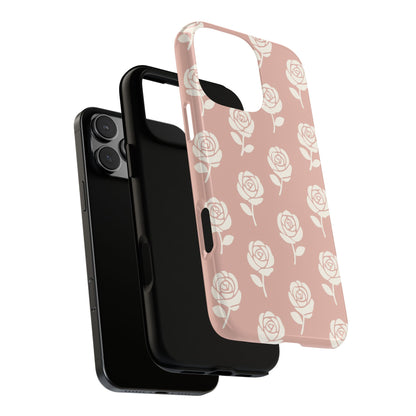 White Rose Pattern Tough Phone Case | Elegant Floral Aesthetic Case for Iphone, Samsung Galaxy and Pixel
