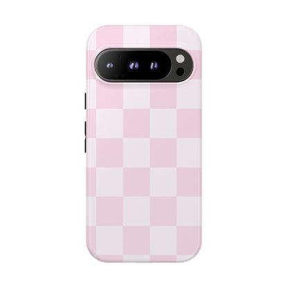 Light Pink Checkerboard Phone Case | Pastel Aesthetic Checkered iPhone & Samsung Tough Case