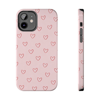 Pink Doodle Hearts Phone Case | Minimal Cute Heart Pattern Tough Case