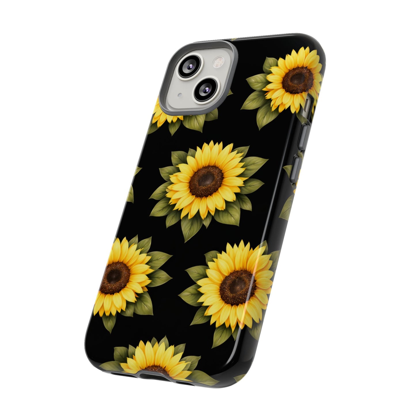 Sunflower Floral Tough Phone Case – Black Background Protective Cover for Iphone, Samsung Galaxy and Pixel
