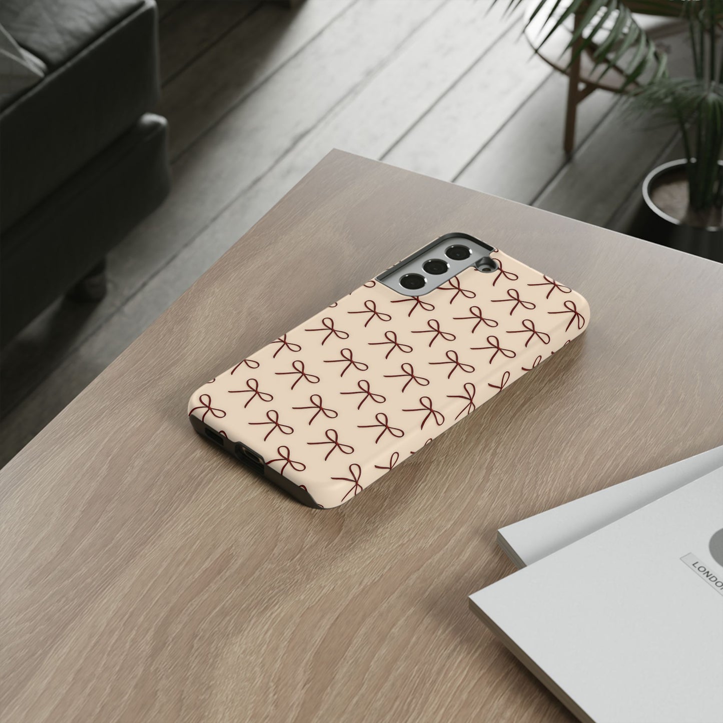 Coquette Bow Phone Case | Neutral Beige Aesthetic iPhone & Samsung Tough Case