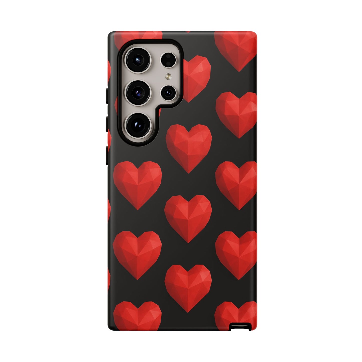 Red Heart Phone Case – Geometric Heart Pattern Tough Case (Black)