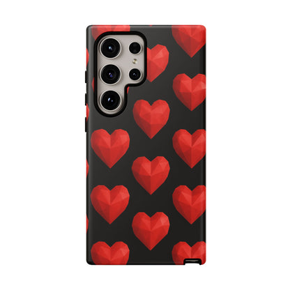 Red Heart Phone Case – Geometric Heart Pattern Tough Case (Black)