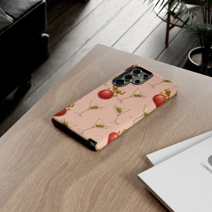 Cocktail Ornament Phone Case – Pink Martini & Cherry Pattern | Glossy or Matte for Iphone, Samsung Galaxy and Pixel