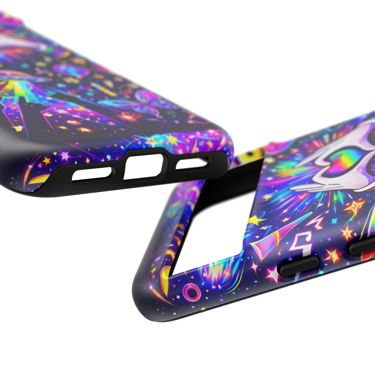 Rainbow Heart Hands Phone Case – Neon Galaxy EDM Festival Tough Cover