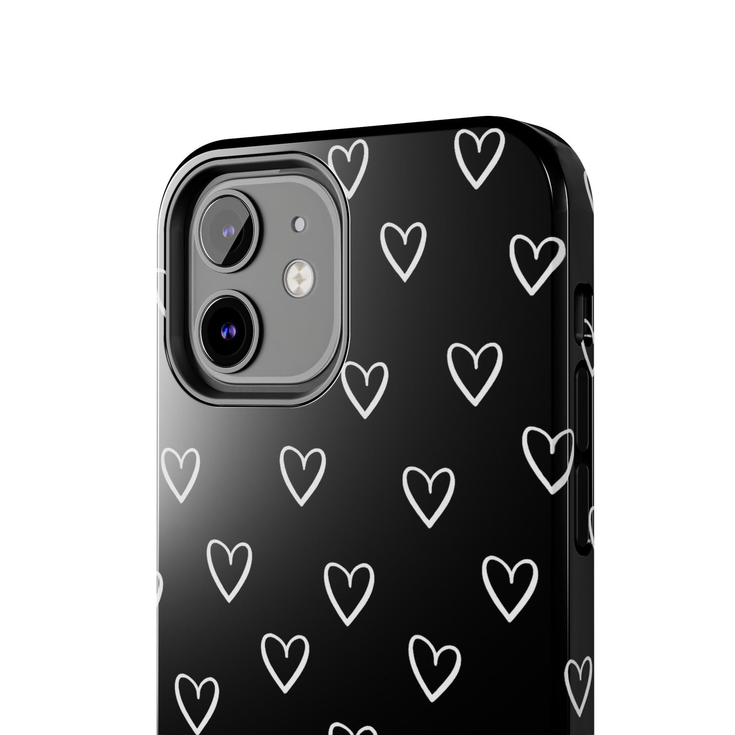 Doodle Heart Phone Case – Minimal Black & White Heart Pattern | Tough Protective Case