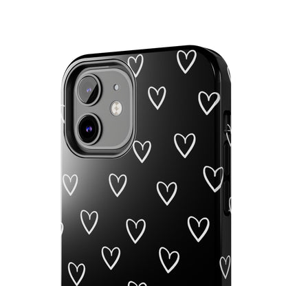Doodle Heart Phone Case – Minimal Black & White Heart Pattern | Tough Protective Case
