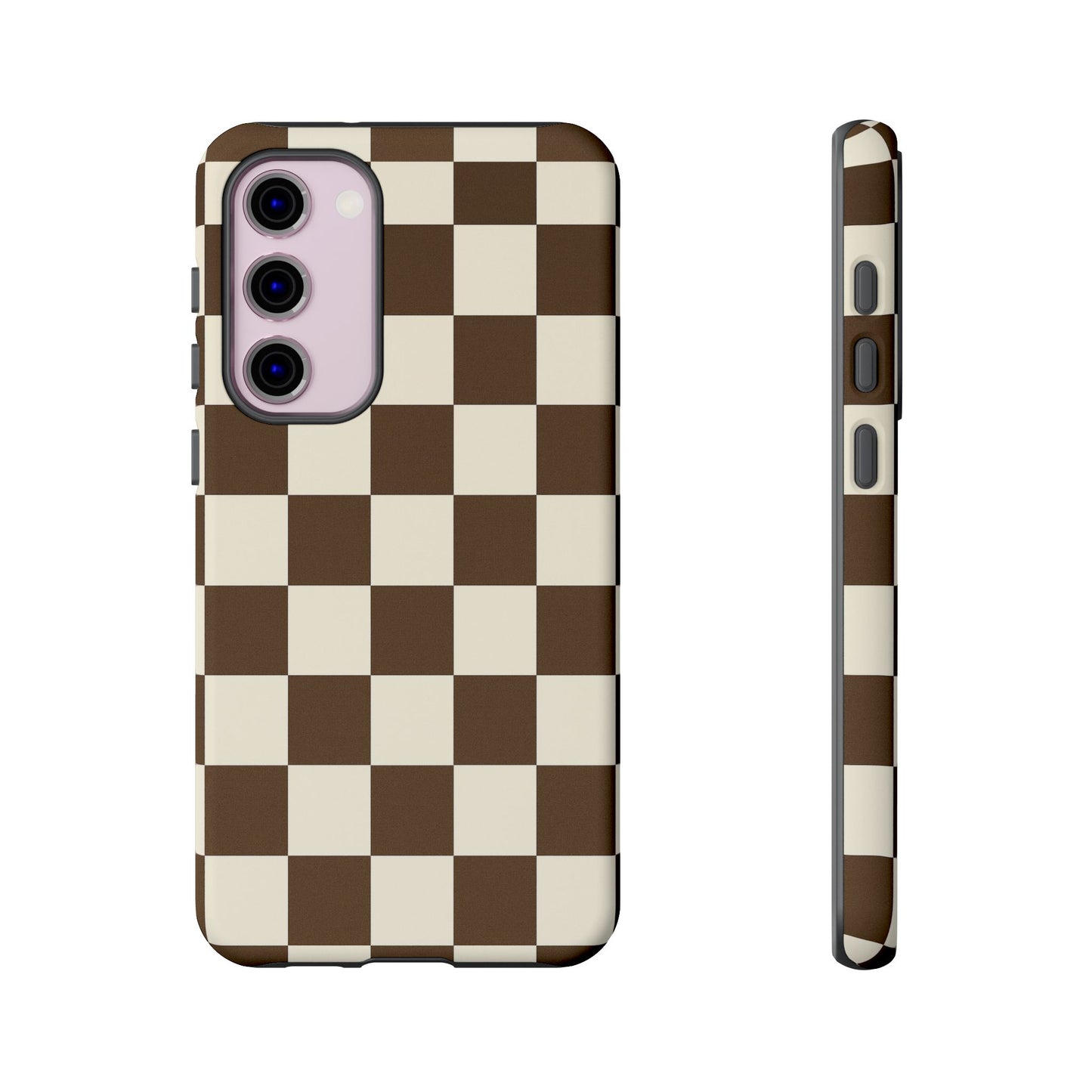 Mocha Checkerboard Phone Case | Neutral Aesthetic Checkered iPhone & Samsung Tough Case