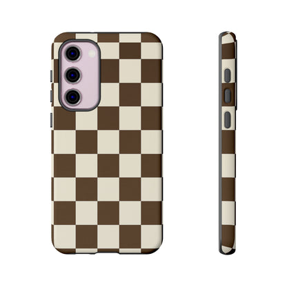 Mocha Checkerboard Phone Case | Neutral Aesthetic Checkered iPhone & Samsung Tough Case