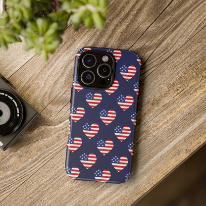 Patriotic American Flag Heart Phone Case – Tough Shockproof, USA Stars & Stripes for Iphone, Samsung Galaxy and Pixel