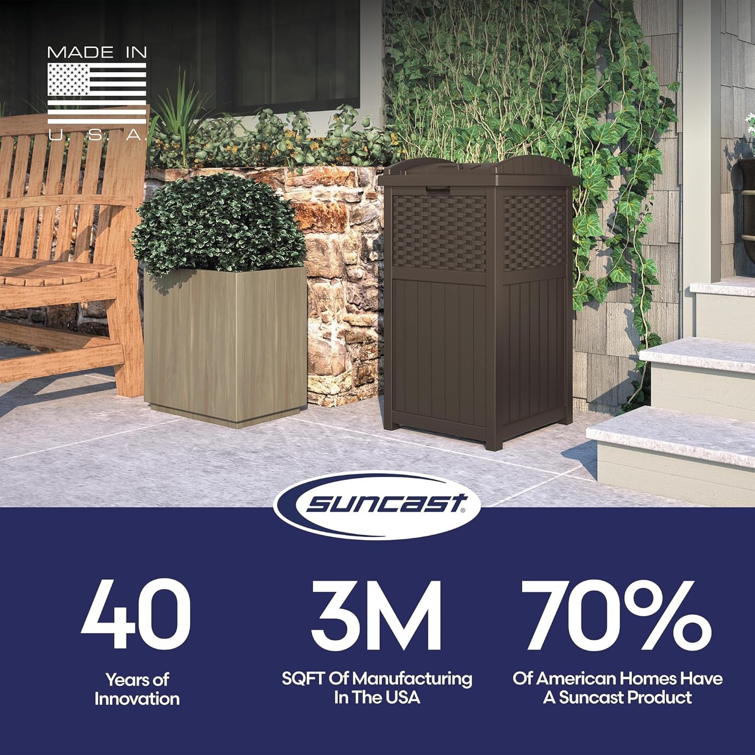 33 Gallon Commercial Outdoor Trashcan Hideaway with Lid for 30 to 33 Gallon Trash Bags for Garage, Backyard, or Garden, Brown