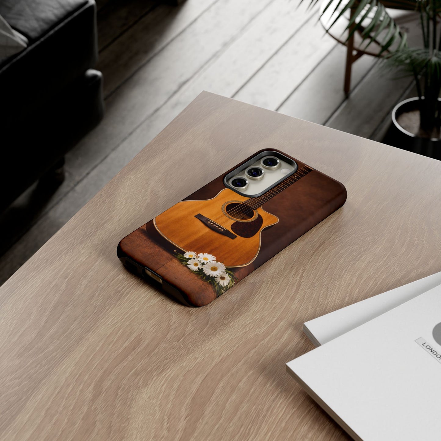 Acoustic Guitar Daisy Phone Case | Rustic Music Lover Tough Cover