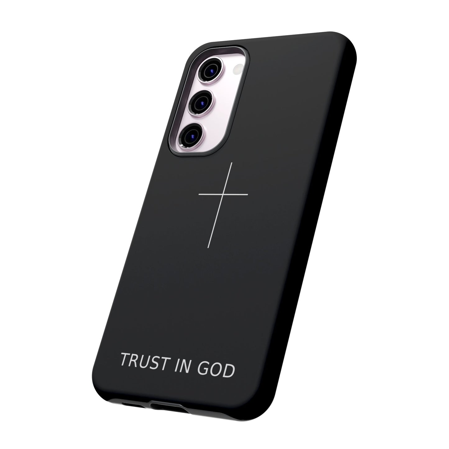 Trust in God Phone Case Minimal Cross Christian Black Tough Cover