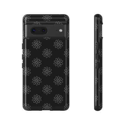 Black Daisy Floral Phone Case – Slim Protective Tough Case for Iphone, Samsung Galaxy and Pixel