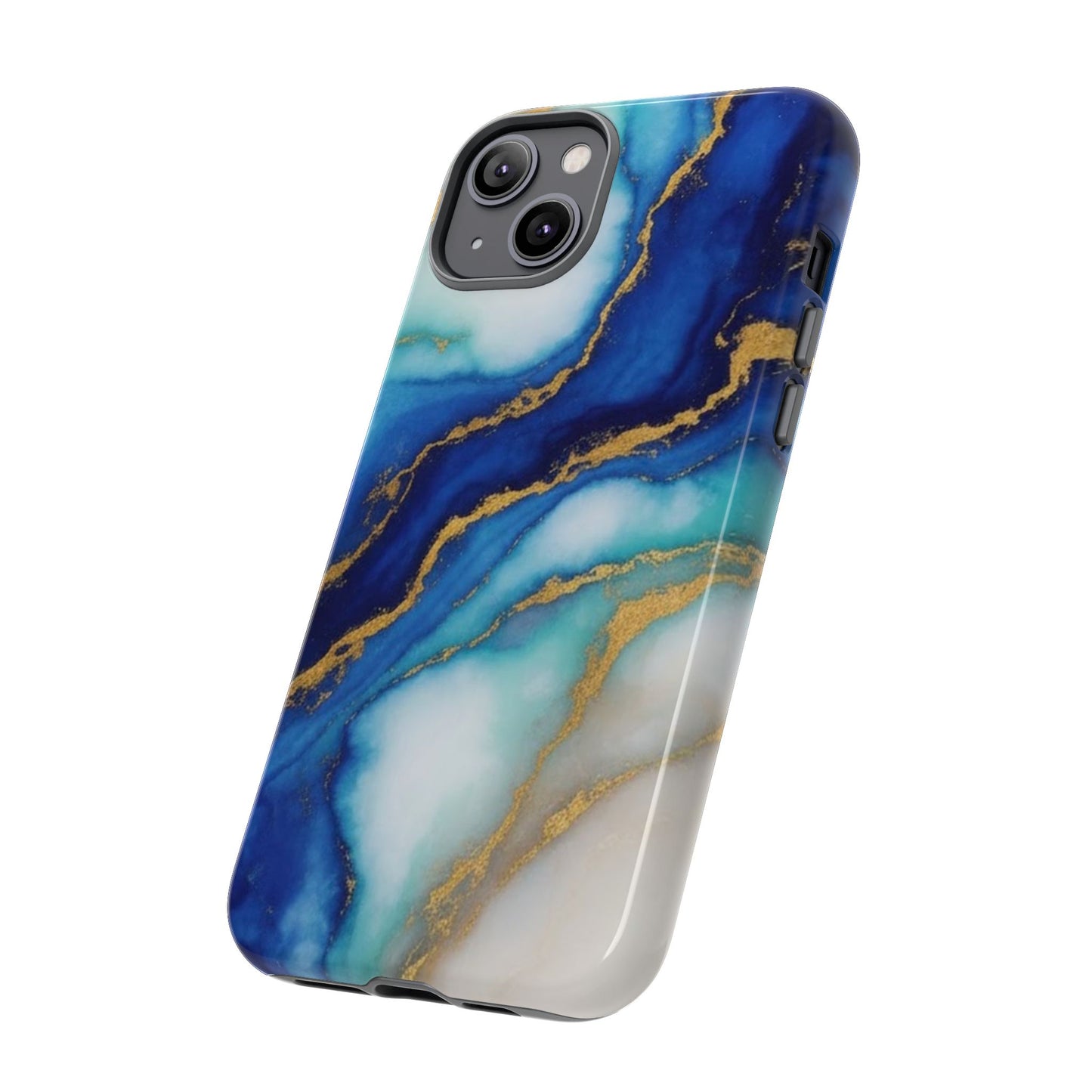 Blue & Gold Marble Phone Case – Luxury Resin Art Tough Case (iPhone, Samsung, Pixel)