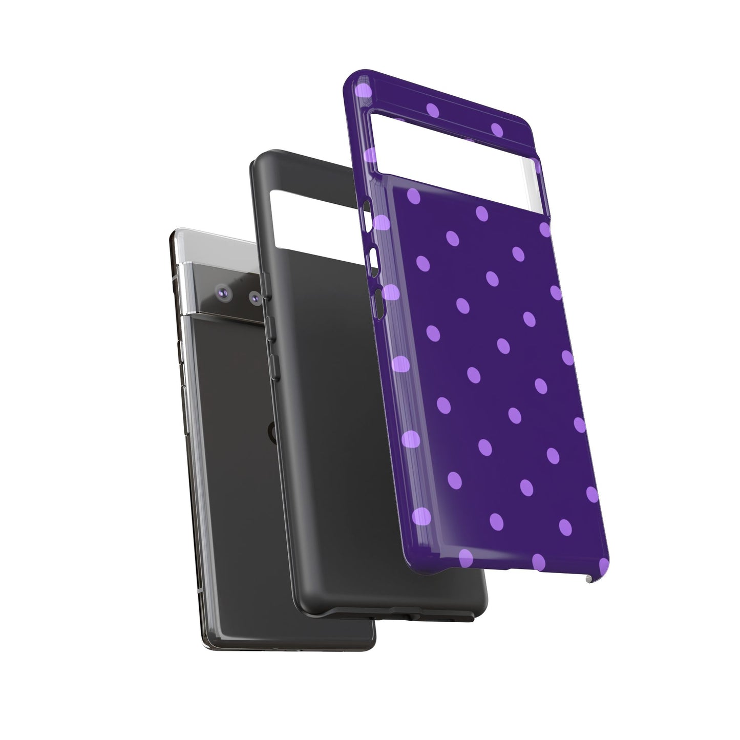 Purple Polka Dot Tough Phone Case – Cute Stylish Durable Protective Cover for Iphone, Samsung Galaxy and Pixel