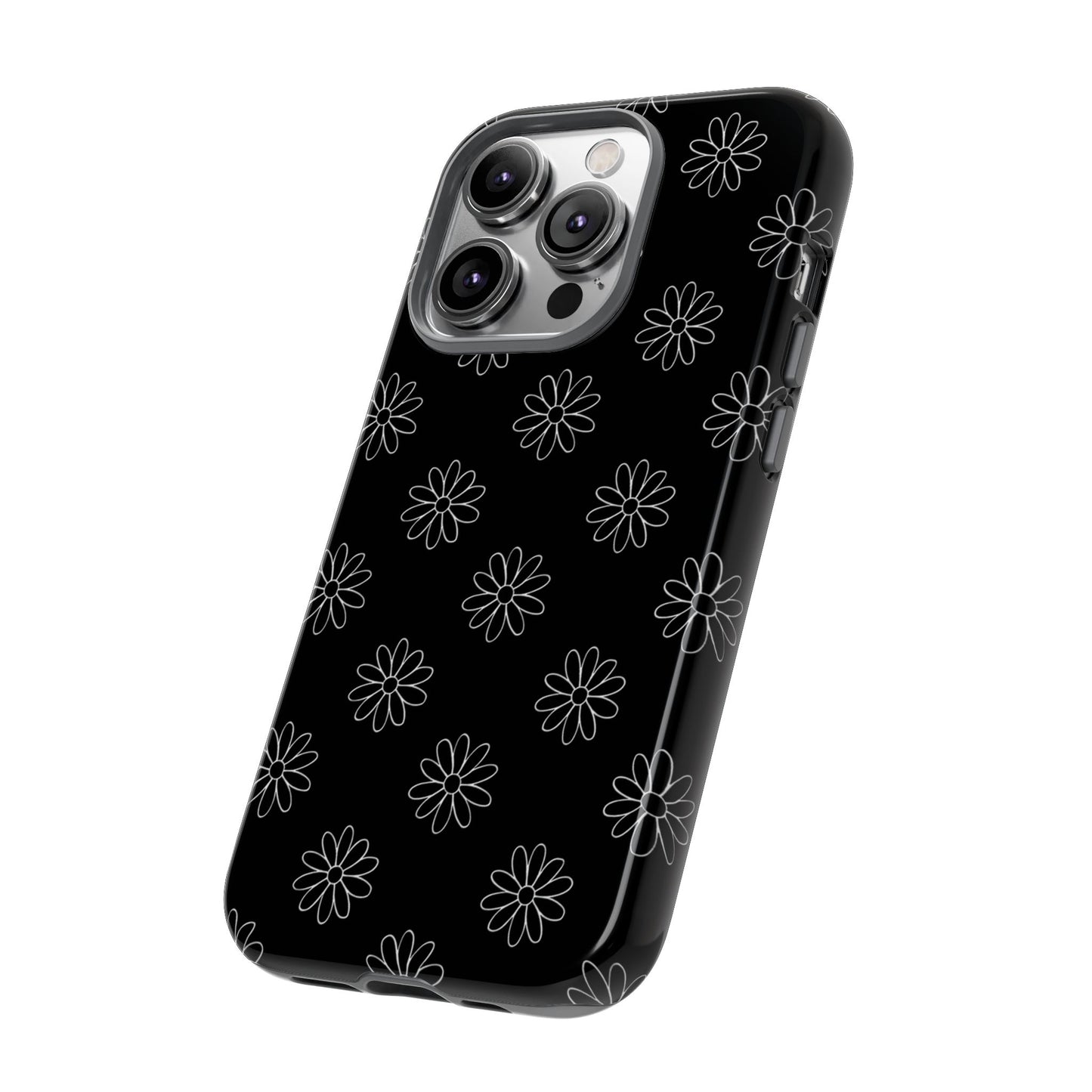 Black Daisy Floral Phone Case – Slim Protective Tough Case for Iphone, Samsung Galaxy and Pixel