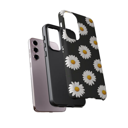 Black Daisy Floral Tough Phone Case – Cute Protective Cover for Iphone, Samsung Galaxy and Pixel