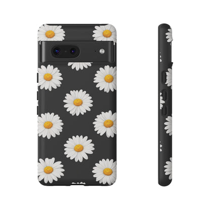Black Daisy Floral Tough Phone Case – Cute Protective Cover for Iphone, Samsung Galaxy and Pixel