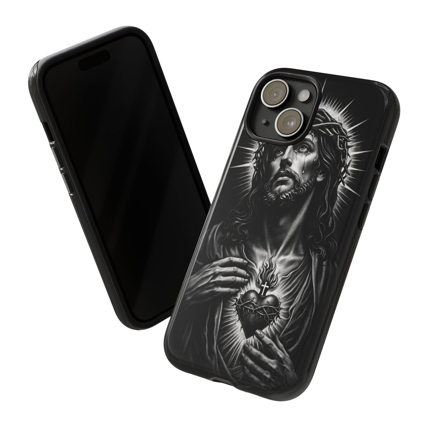 Jesus Sacred Heart Phone Case Black White Christian Faith Aesthetic