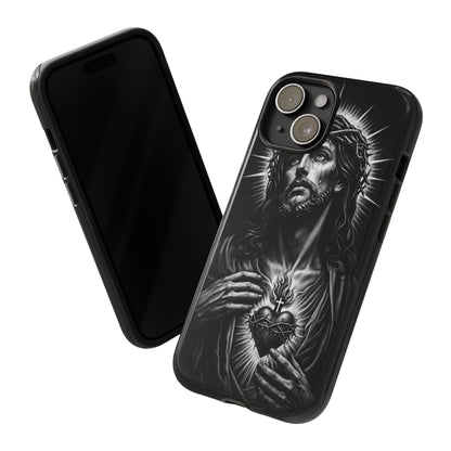 Jesus Sacred Heart Phone Case Black White Christian Faith Aesthetic