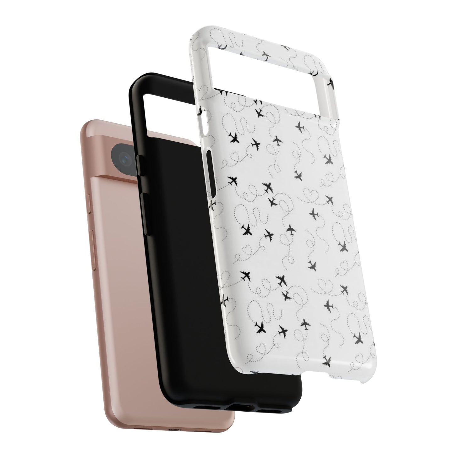 Minimal Paper Airplane Pattern Phone Case – Black White Aesthetic Tough Cover