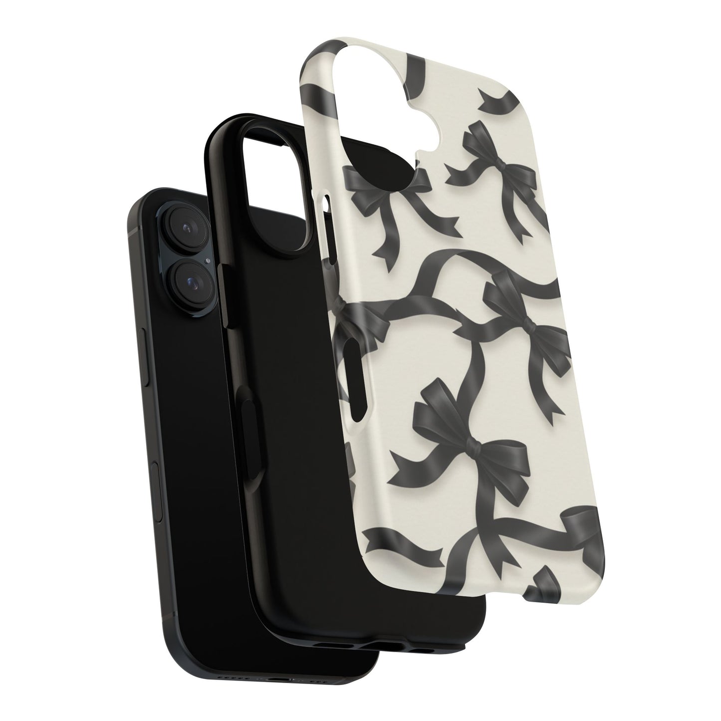 Black Ribbon Bow Phone Case, Minimal Bow Pattern Tough Protective Case