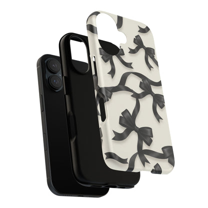 Black Ribbon Bow Phone Case, Minimal Bow Pattern Tough Protective Case