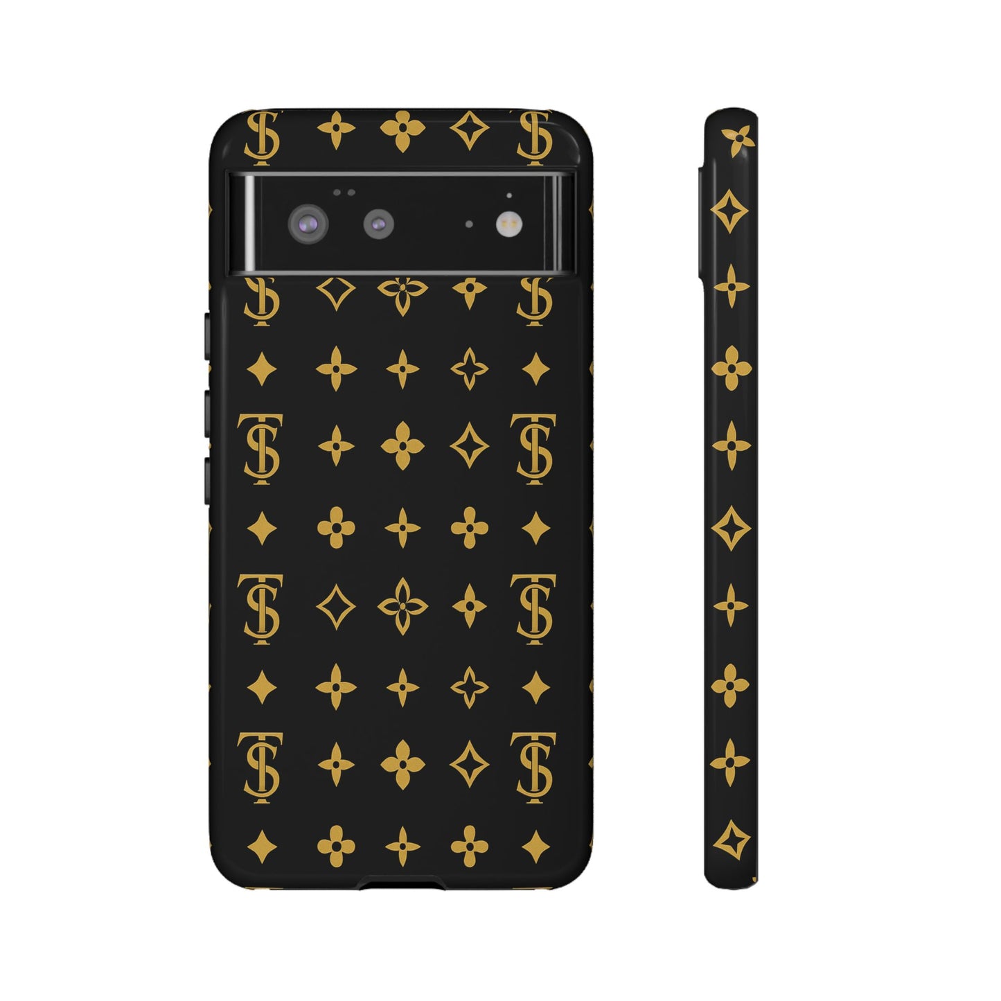 Gold Monogram Pattern Tough Phone Case | Black & Gold Luxury Design for Iphone, Samsung Galaxy and Pixel