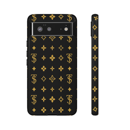 Gold Monogram Pattern Tough Phone Case | Black & Gold Luxury Design for Iphone, Samsung Galaxy and Pixel