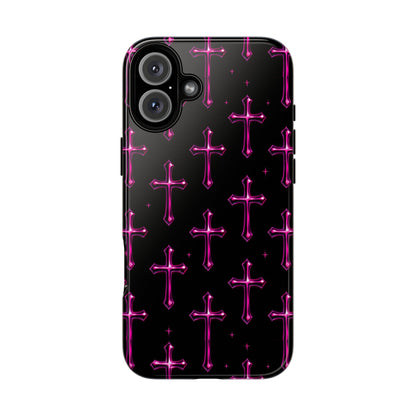 Neon Pink Cross Pattern Phone Case | Tough Protective Case for Iphone, Samsung Galaxy and Pixel