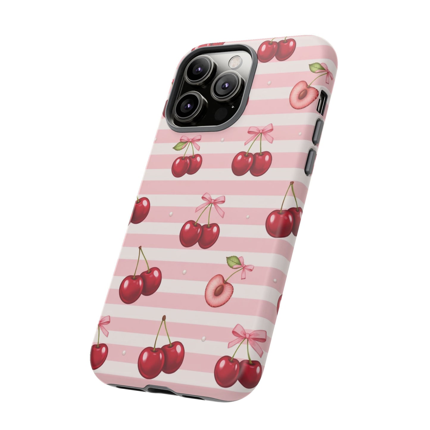 Coquette Cherry Bow Phone Case | Cute Pink Aesthetic Cherry Pattern Tough Case for iPhone & Samsung