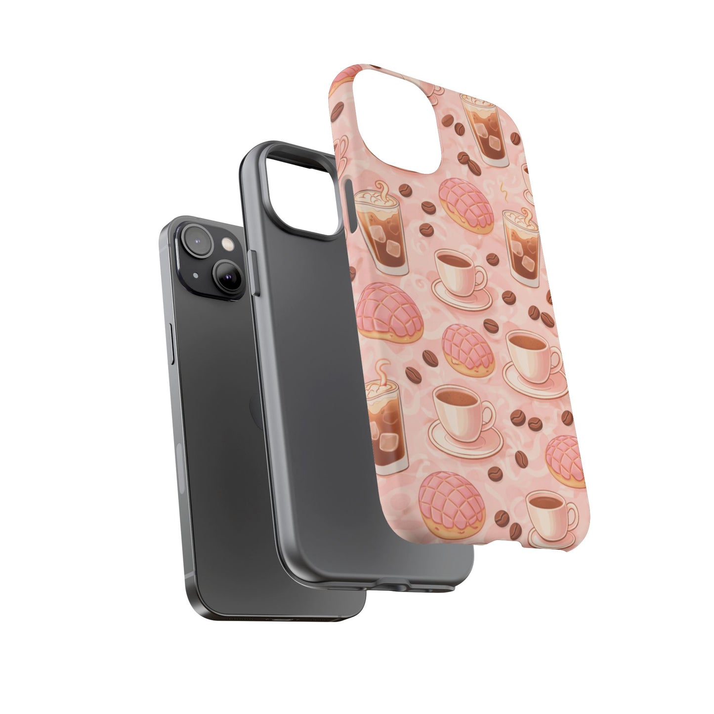 Cute Coffee & Pink Concha Phone Case – Coffee Lover Aesthetic Latte Pattern Tough Case