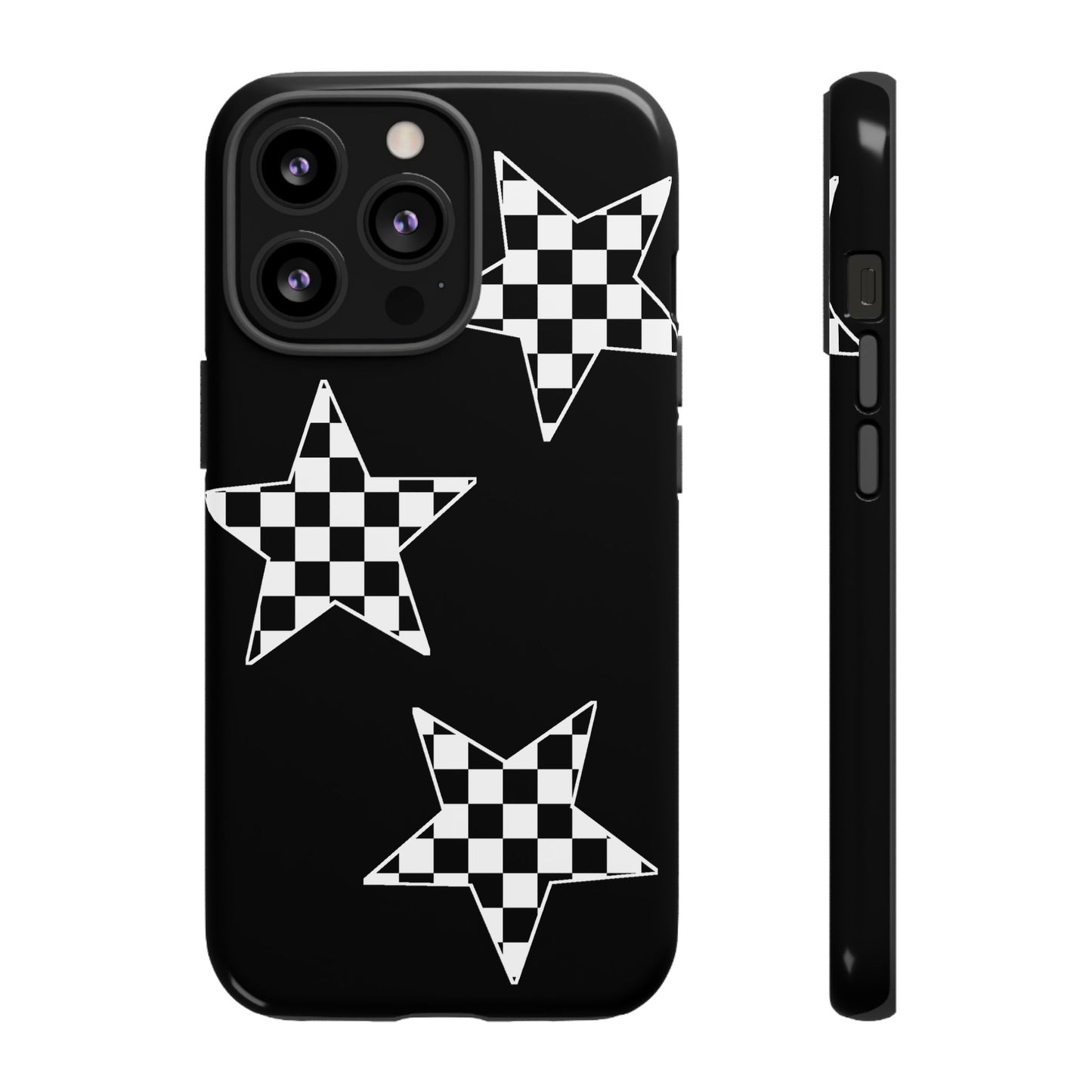Checkered Star Tough Phone Case – Black Retro Graphic Protective Cover for Iphone, Samsung Galaxy and Pixel