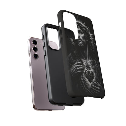 Jesus Sacred Heart Phone Case Black White Christian Faith Aesthetic