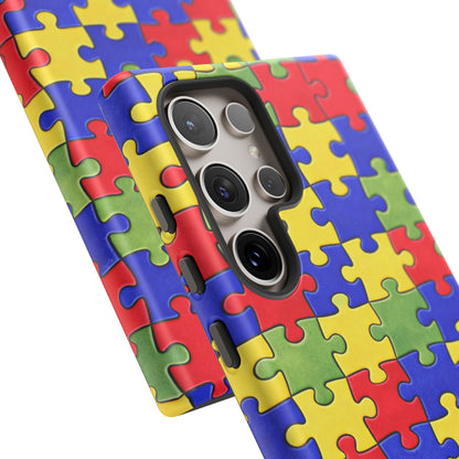 Colorful Puzzle Phone Case, Autism Awareness Jigsaw Design, Tough Protective Case, iPhone & Samsung Case, Vibrant Puzzle Pattern