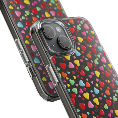 Colorful Heart Clear Phone Case | Impact-Resistant Valentine Aesthetic Case