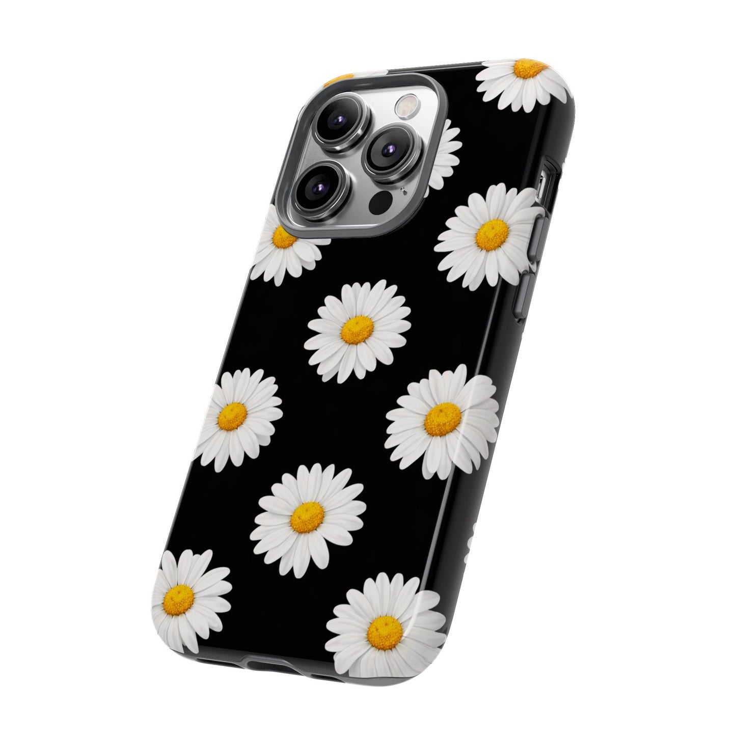 Black Daisy Floral Tough Phone Case – Cute Protective Cover for Iphone, Samsung Galaxy and Pixel