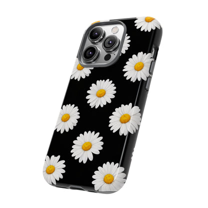 Black Daisy Floral Tough Phone Case – Cute Protective Cover for Iphone, Samsung Galaxy and Pixel