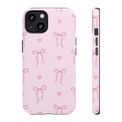 Pink Bow Heart Aesthetic Phone Case – Coquette Cute Tough Cover