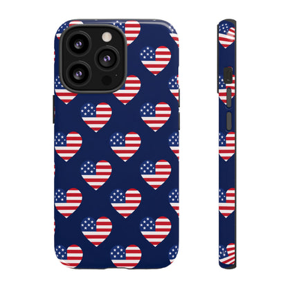 Patriotic American Flag Heart Phone Case – Tough Shockproof, USA Stars & Stripes for Iphone, Samsung Galaxy and Pixel