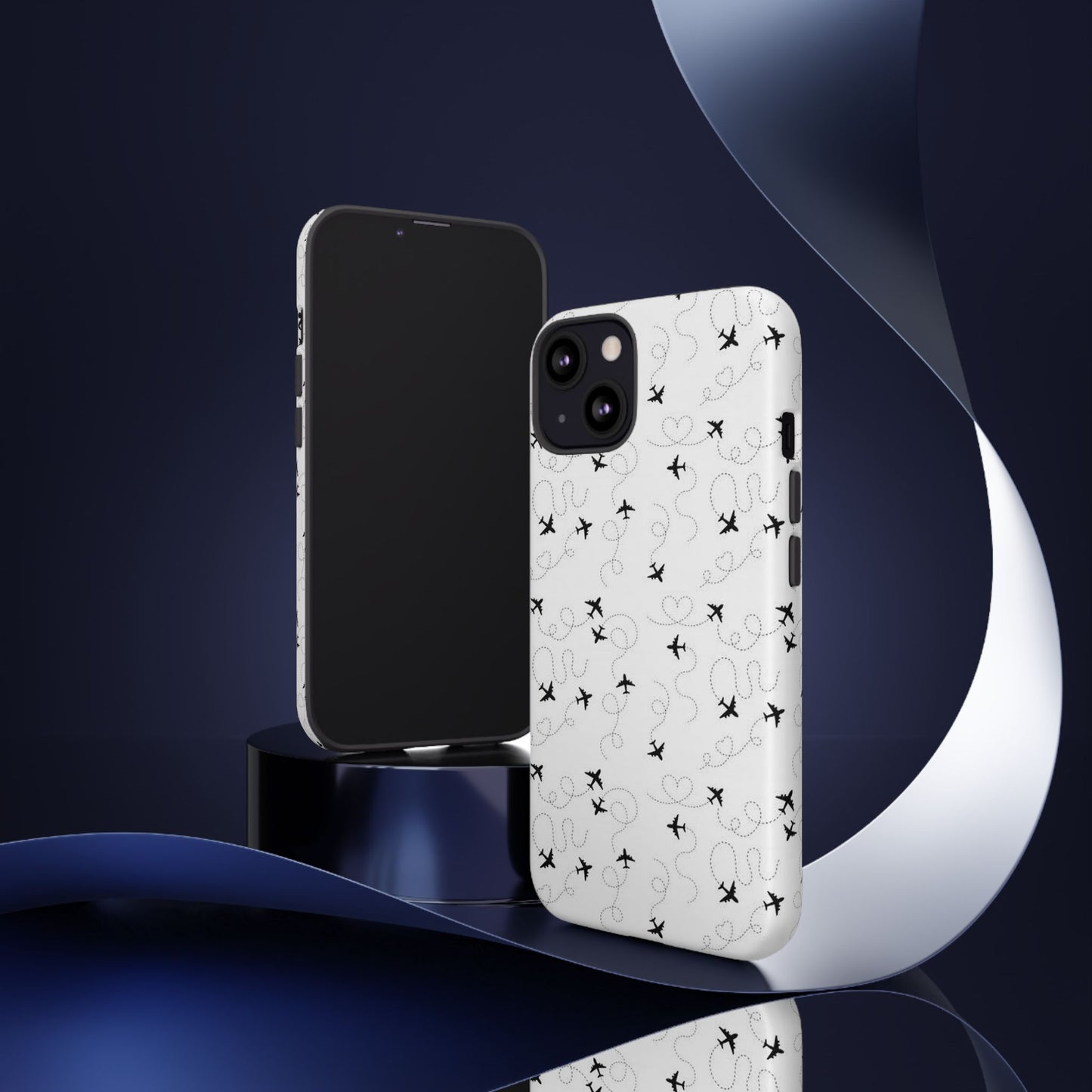 Minimal Paper Airplane Pattern Phone Case – Black White Aesthetic Tough Cover