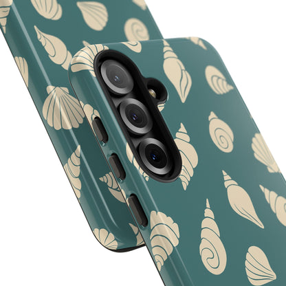 Seashell Pattern Phone Case | Teal Coastal Shells Tough Case for Iphone, Samsung Galaxy and Pixel